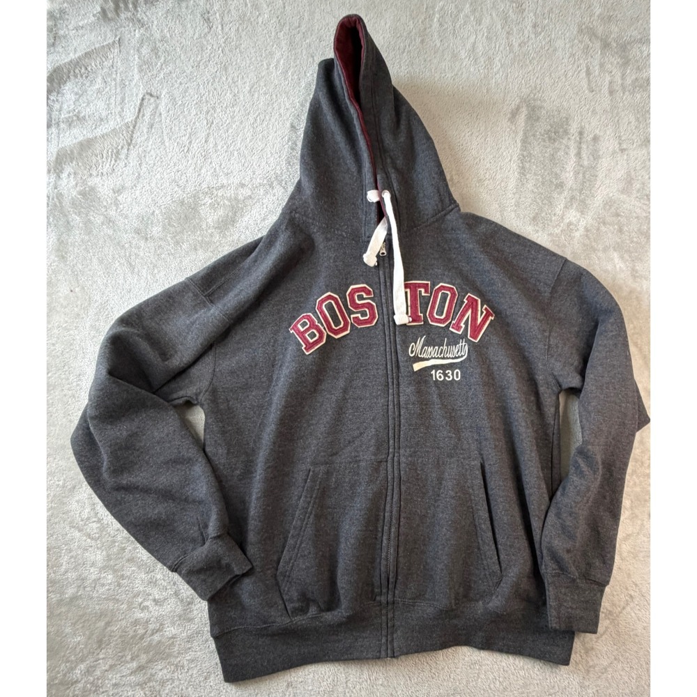 Bay State Gear Full Zip Hoodie Mens XL Gray Boston Massachusetts 1630 Sweatshirt
